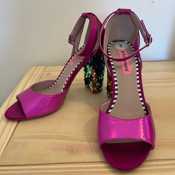 Betsey Johnson Shoes - Betsey Johnson Pink Sequin Heel Sandals